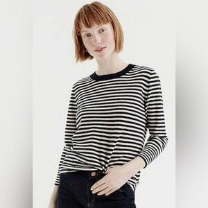 JCrew Everyday 100% Cashmere Striped Crewneck Sweater In Navy Blue/Cream Size S
